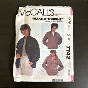 Vintage Sewing Pattern McCall’s Make It Tonight Bomber Jacket Coat 1980s 80s